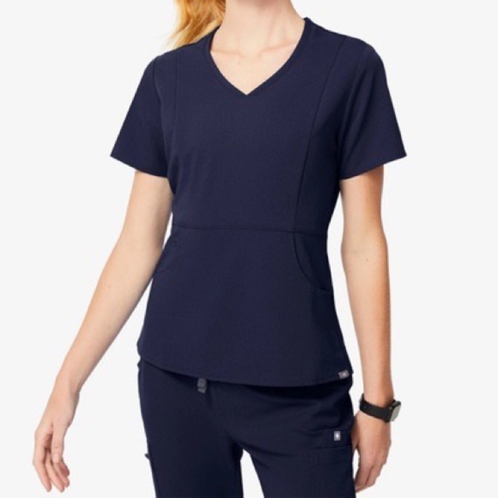 Figs Aburi Womens Navy V-Neck Scrub Top with Pockets